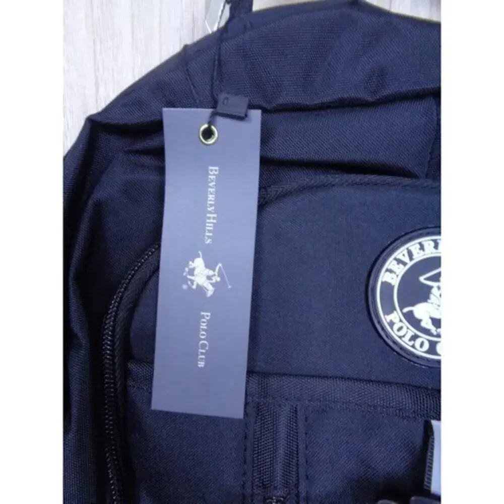 Beverly Hills Polo Club BHPC Backpack‎ Black With White Logo Cushioned Straps